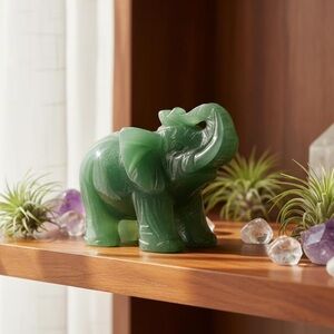 🆕New Green Jade Crystal Gemstone Elephant Figurine- Feng Shui